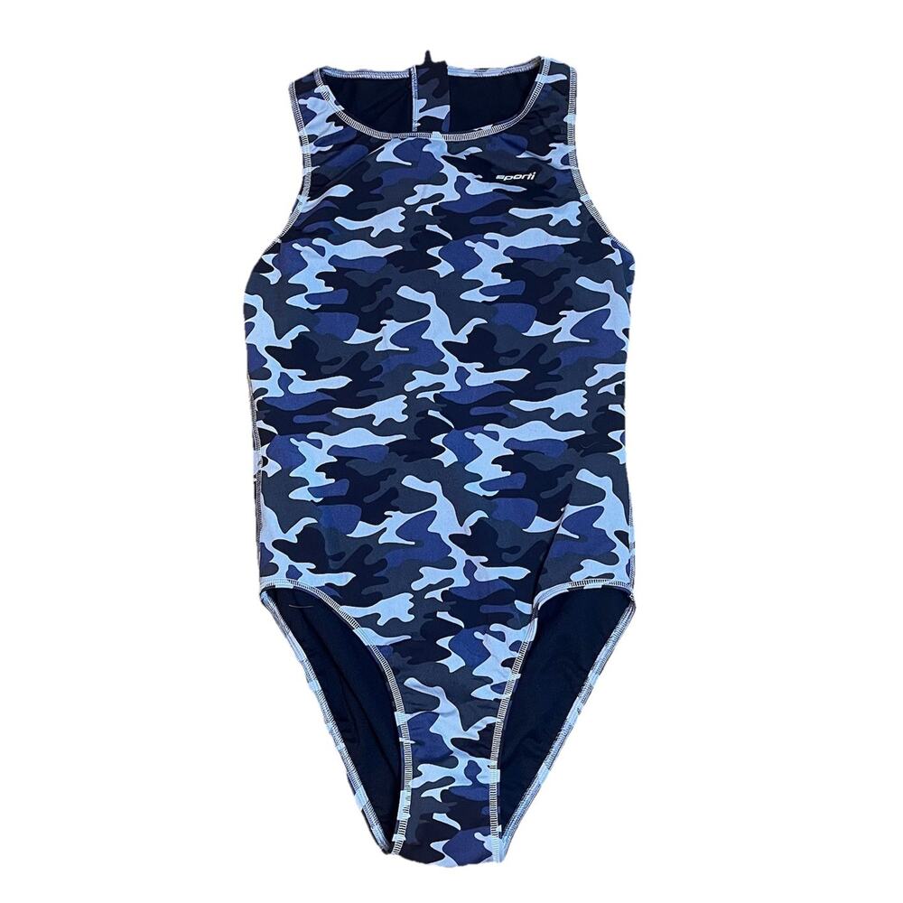 Sporti 36 HydroLast Black Camo Bathing Suit Water Polo One Piece Women's Size 36
